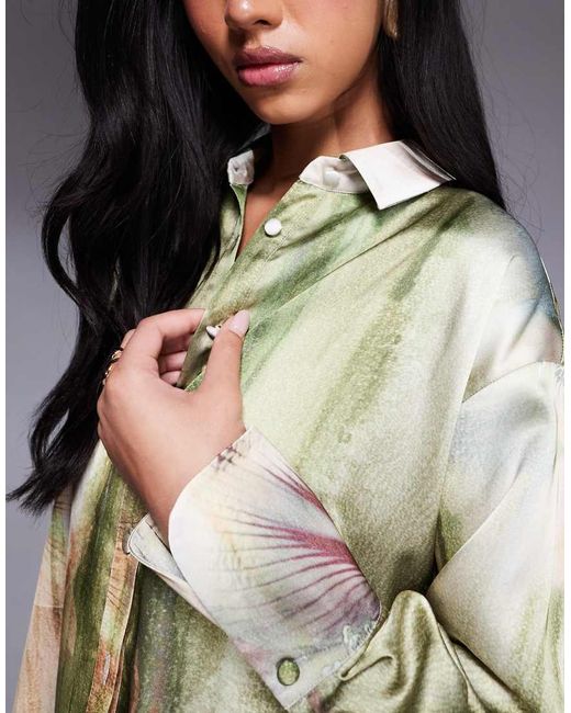 DASKA Overhemd Van Satijn Met Bloemenprint, Deel Van Co-Ord Set in het Multicolor