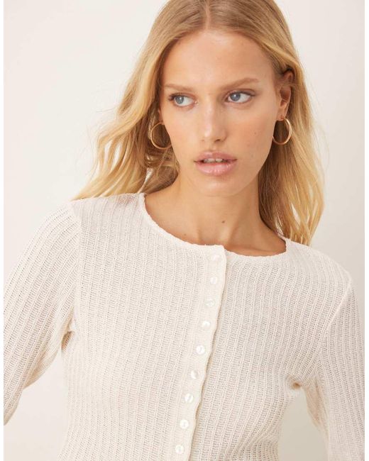 ASOS Natural Textured Button Through Long Sleeve Top