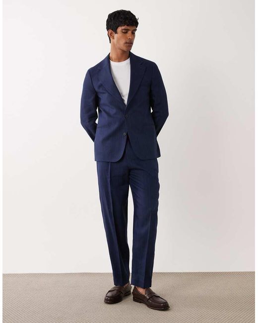 ASOS Blue Slim Premium Linen Rich Suit Jacket for men