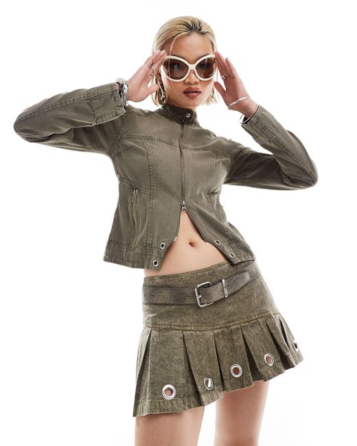 Collusion Brown Co-ord Iconic Pleated Mini Skirt With Eyelets