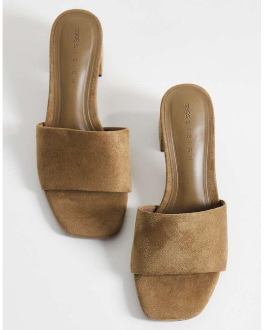 ASOS Natural Wide Fit Honeycomb Mid Heeled Mules