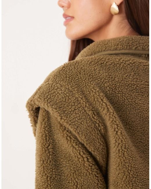 ASOS Brown Sharp Shoulder Zip Through Borg Fleece