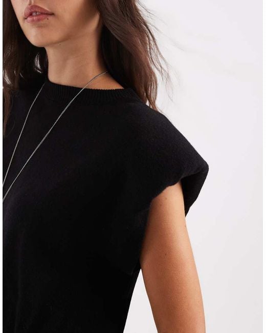 ASOS Black Knitted Top With Shoulder Pads Details