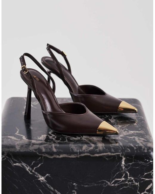 JW PEI Black Savannah Slingback Heels With Metal Toe Detail