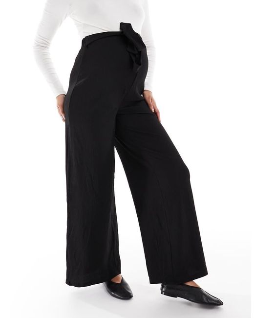 Mama.licious Blue Mamalicious Tie Waist Detail Wide Leg Jersey Trouser