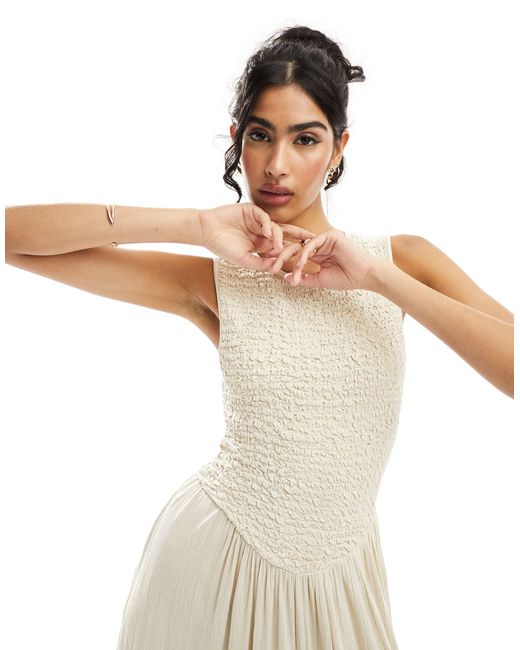 ASOS White Crinkle Shirred Bodice Maxi Dress With Open Back