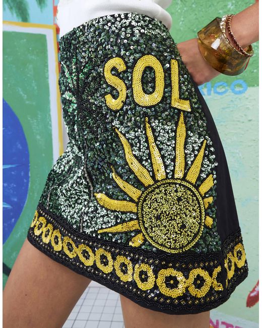 River Island Green Atlas Sequin Sol Mini Skirt