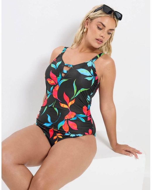 Yours Clothing Blue Floral Strap Detail Swimsuit