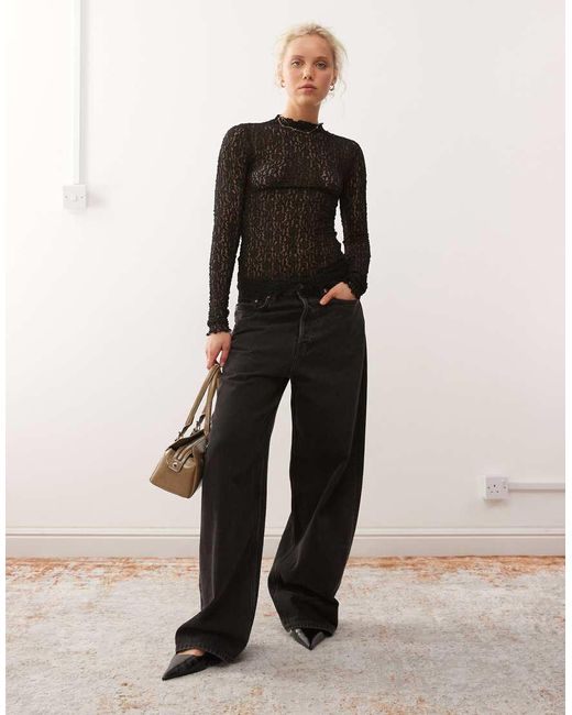 Monki 05913267 Monki Long Sleeve Lace Top in Black | Lyst UK