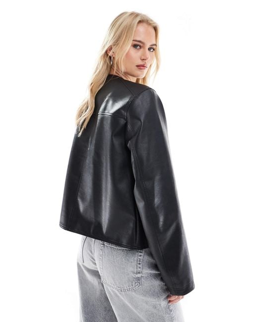 ASOS Black Asos Design Tall Collarless Clean Leather Look Jacket