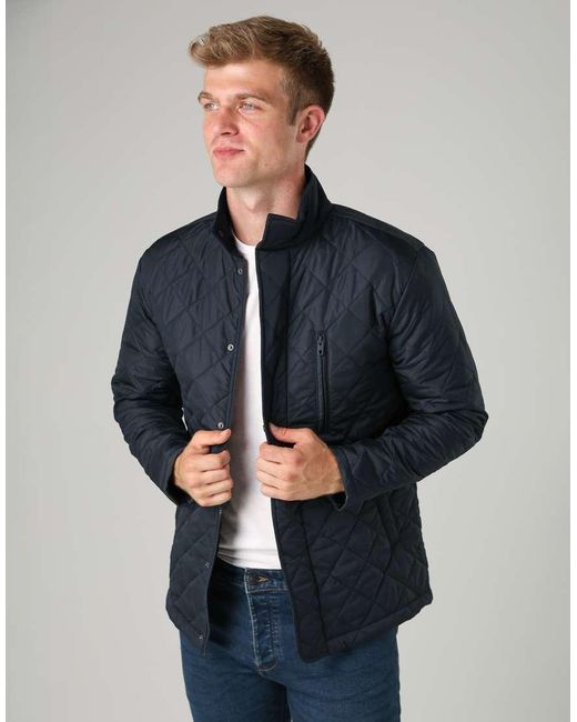 French Connection Blue Funnel Neck Diamond Quilted Jacket for men