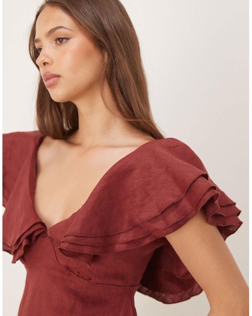 Vrg Grl Natural Party Nights Frill Detail Linen Mini Dress