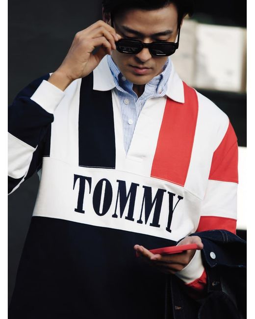 Tommy Hilfiger Red Relaxed Fit Archive Rugby Shirt for men