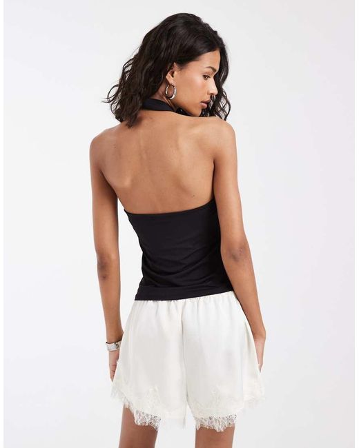 Pieces Black Halter Neck Twist Front Slinky Top