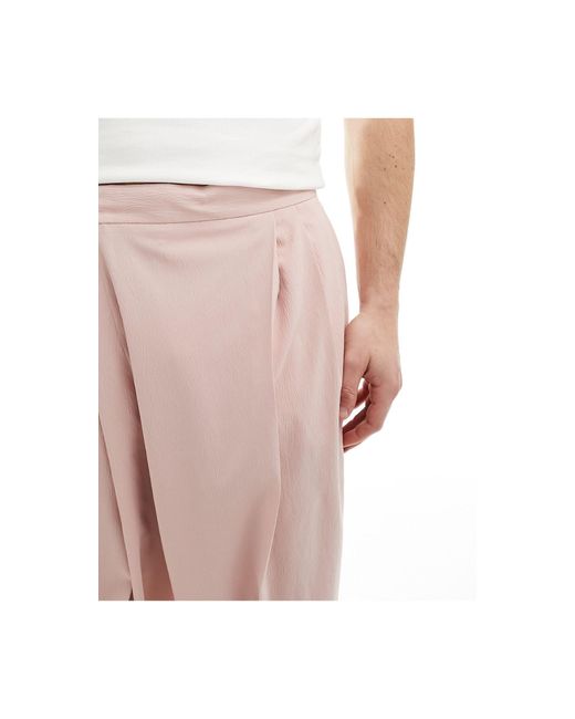 Pantalon ample habillé avec rabat asymétrique en lin mélangé - vieux ASOS pour homme en coloris Pink