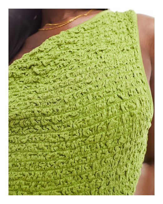 ASOS Green Shirred Crinkle One Shoulder Maxi Dress