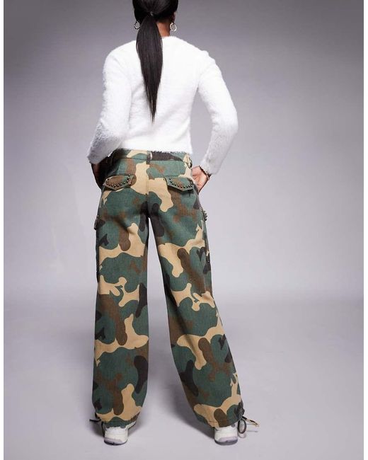 Liquor N Poker Multicolor Low Rise Camo baggy Jeans With Stud Detail