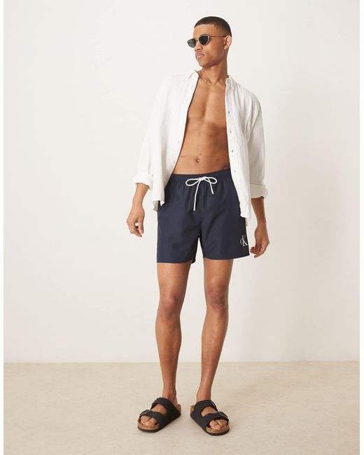 Calvin Klein Blue Drawstring Logo Swim Shorts for men