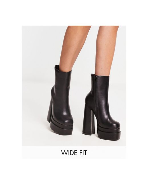 Truffle Collection Black Wide Fit Double Platform Heeled Ankle Boots