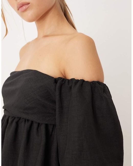 ASOS Natural Bardot Extreme Puff Sleeve Peplum Jumpsuit