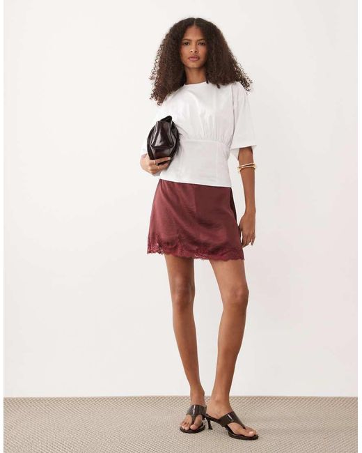 Abercrombie & Fitch Red Lace Trim Satin Mini Skort