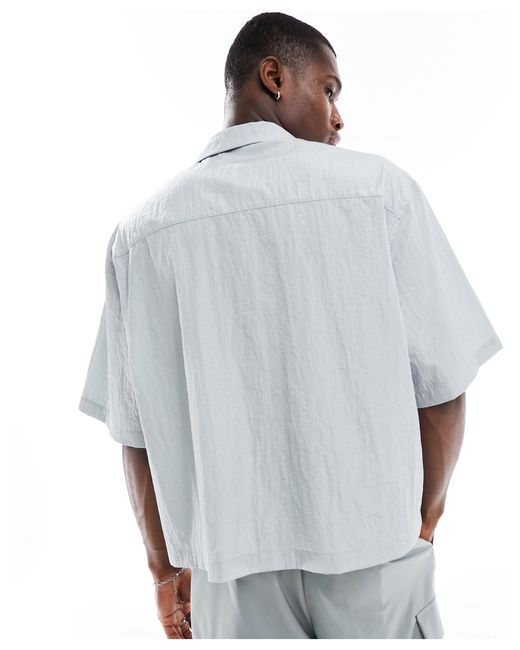 ASOS – kurzärmliges, kastiges oversize-hemd aus nylon in Gray für Herren