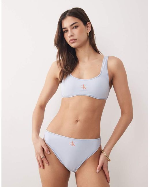 Calvin Klein Blue Logo Bralette Bikini Top