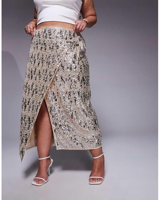ASOS Metallic Asos Design Curve Mixed Sequin Wrap Midi Skirt