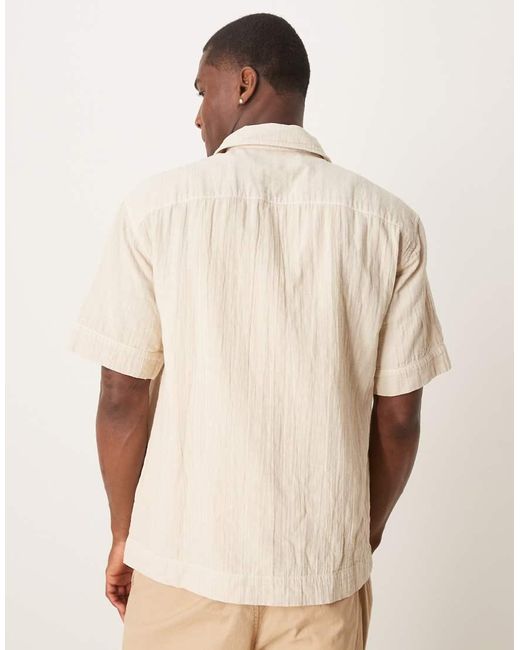 Abercrombie & Fitch Overhemd Met Korte Mouwen, Knoopsluiting En Linnen in het Natural voor heren