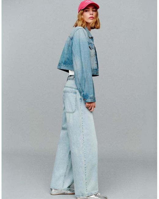 Pull&Bear Blue Embroidered Barrel Jeans