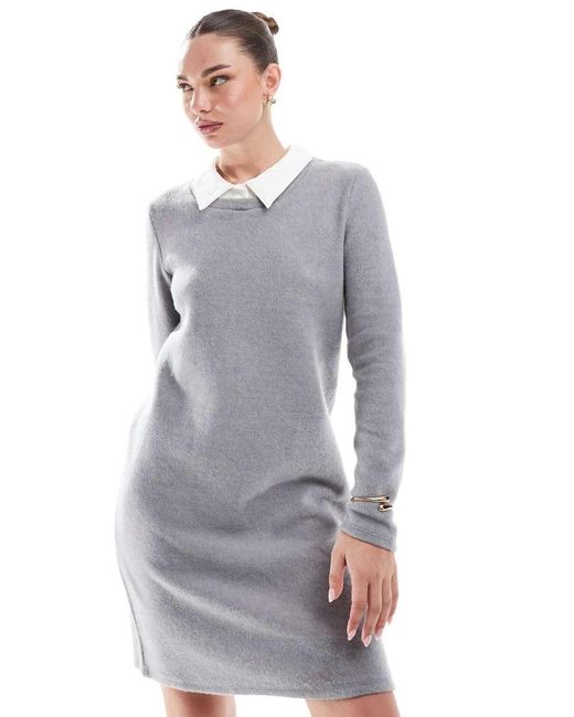 Vero Moda 1 Gebreide Mini-Jurk Met Kraagje in het Gray