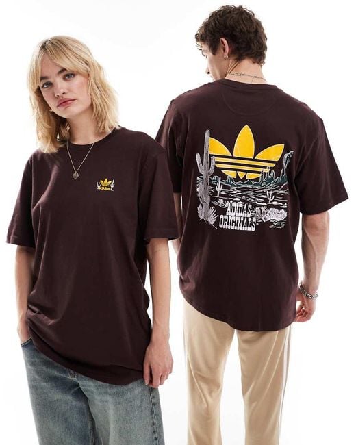 adidas Originals Western Back Print T shirt in Brown Lyst UK