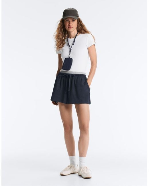 Oysho Blue Pinstripe Cotton Pique Shorts