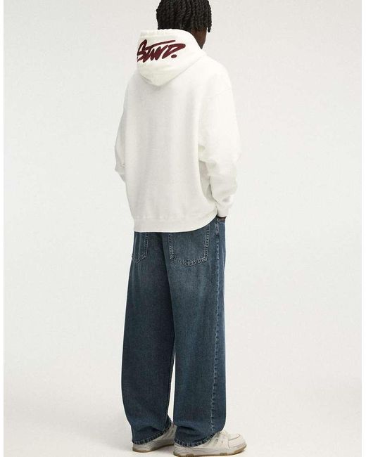 Pull&Bear White Stwd Hoodie for men
