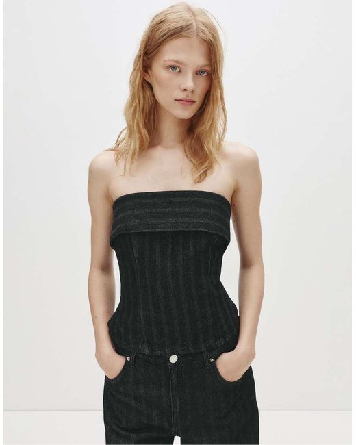 Pull&Bear Black Pinstripe Strapless Top