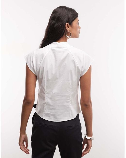 Reclaimed Vintage White Funnel Neck Fitted Poplin Shirt