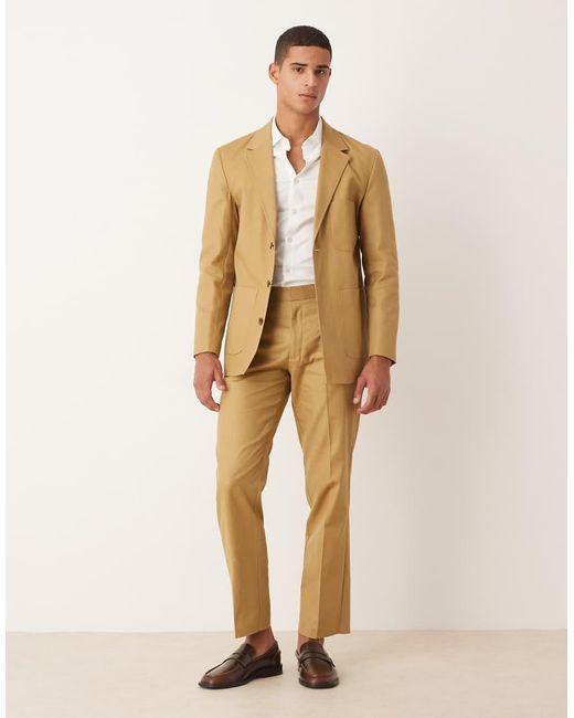 ASOS Natural Cotton Linen-blend Straight Leg Suit Pants for men