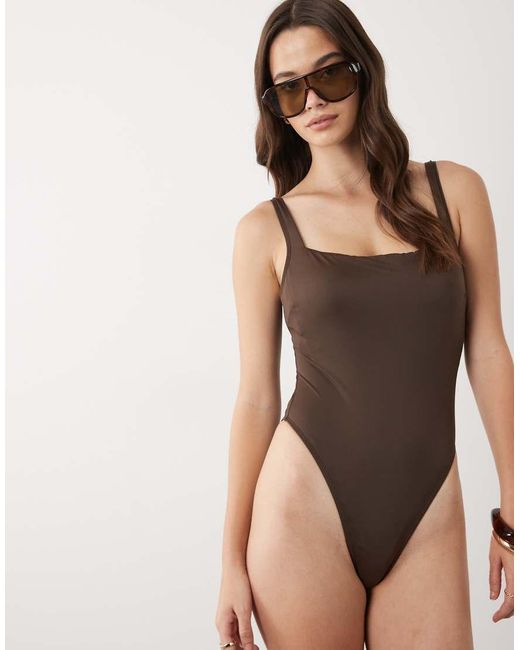 ASOS Brown Fuller Bust Lifting Square Neck Swimsuit