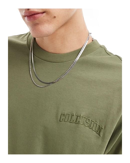 Collusion Green Varsity Embroidery Logo T-shirt for men