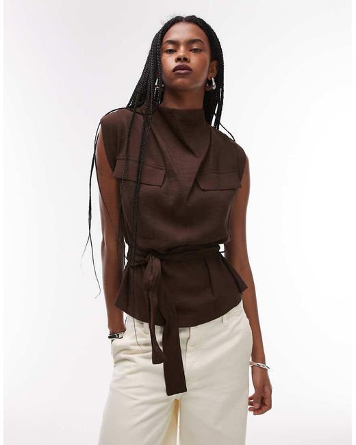 Mango Hoogsluitende Utility Top in het Brown