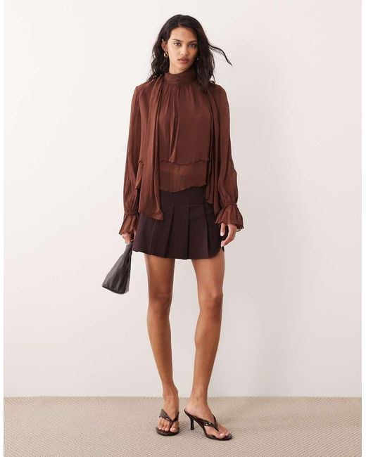 Mango Red Sleeveless Ruffle Blouse With Scarf Detail