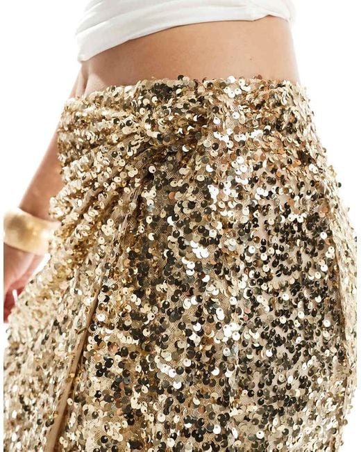 ASOS Natural Sequin Wrap Midi Skirt