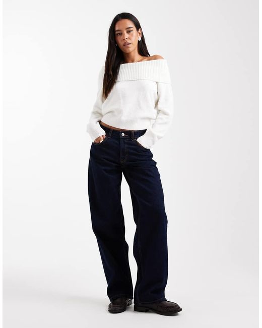 Hollister White Knitted Off The Shoulder Jumper
