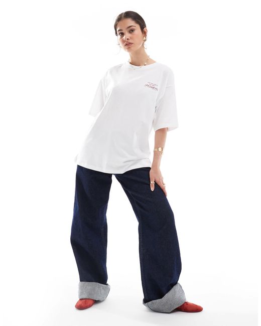 T-shirt oversize avec imprimé graphique spaghetti au dos JJXX en coloris White