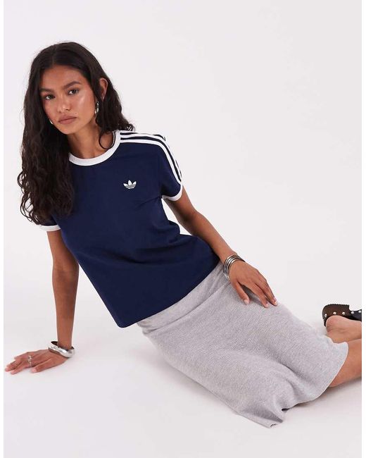 Adidas Originals Blue Slim Fit Three Stripe T-Shirt