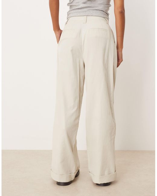 ASOS Natural Asos Design Petite Cuffed Hem Wide Leg Corduroy Pants