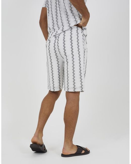 Brave Soul White Wavy Stripe Drawstring Shorts for men
