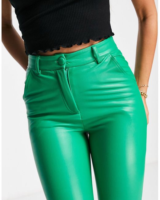 Miss Selfridge Green Faux Leather Button Fly leggings