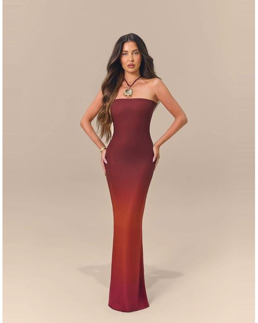 Wanderdoll Natural Wander Doll X Emma Milton Bonita Premium Sculpted Mesh Bandeau Fishtail Hem Maxi Dress