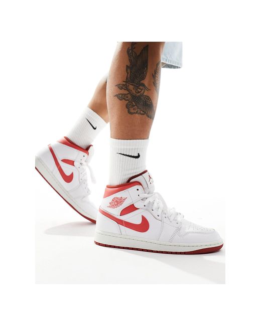 Air - 1 - baskets mi-hautes - et rouge Nike pour homme en coloris White